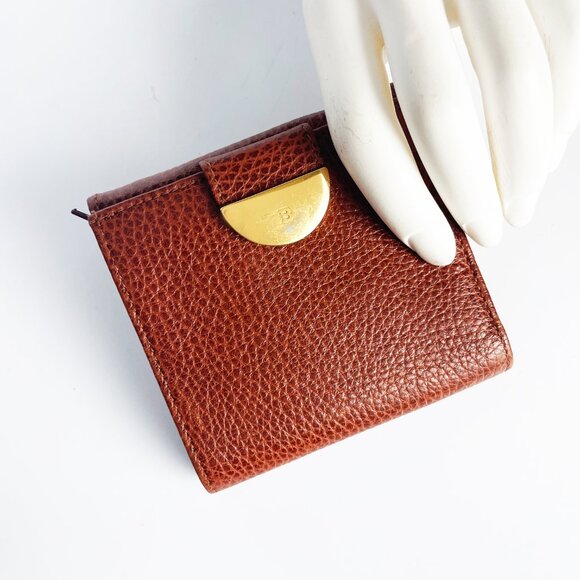 Bally Wallet French Purse Small Bifold Tan Grained Leather Vintage Y2K - Picture 3 of 11